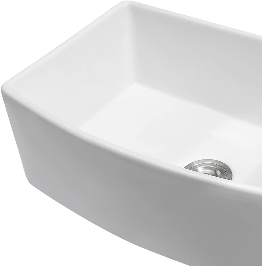 33 Farmhouse Sink White - Lofeyo 33 x 19 Inch Farm Kitchen Sink Curved Apron Front Fireclay Ceramic Porcelain Single Bowl Farmer Kitcehn Sink Basin