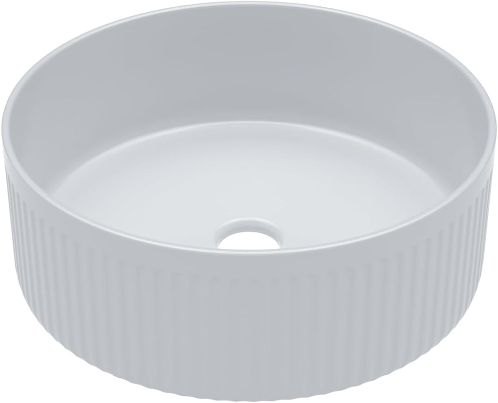 Bowl Sinks For Bathrooms 15in X15in  White Round Vessel Sink With Vertical Stripe Smal Above Counter Bathroom Sink White Porcelain Bowl Sink Bathrooms Ceramic Deep Modern Artistic Basin Sinks