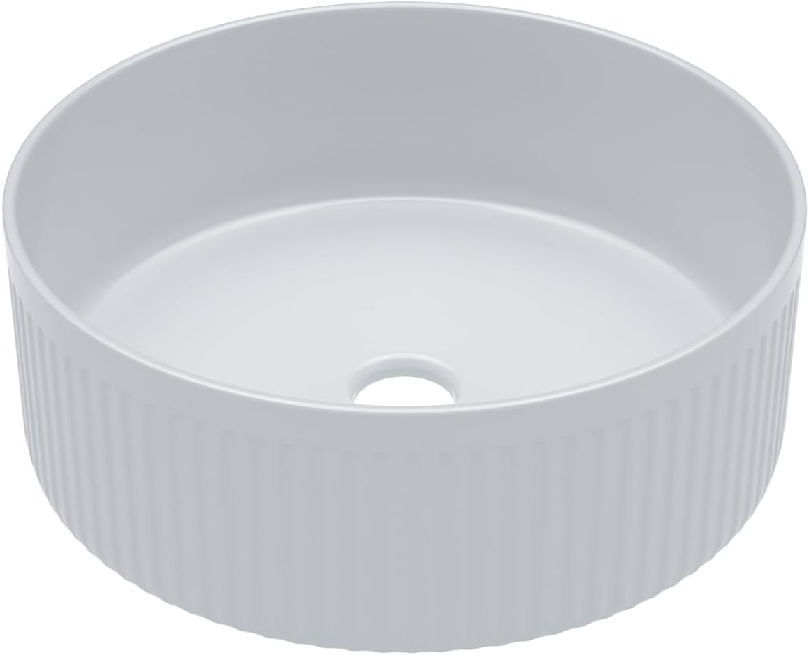 Bowl Sinks For Bathrooms 15in X15in  White Round Vessel Sink With Vertical Stripe Smal Above Counter Bathroom Sink White Porcelain Bowl Sink Bathrooms Ceramic Deep Modern Artistic Basin Sinks