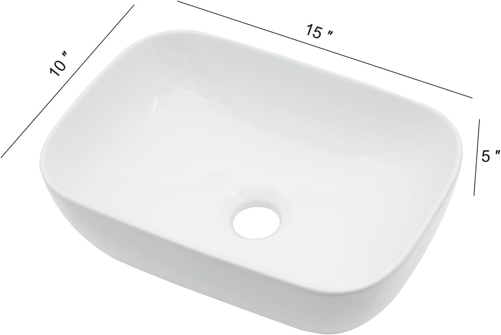 Bowl Sink for Bathroom 15in  x 10in  Rectangle Boat Shape White Vessel Sink Rectangular Above Counter Porcelain Ceramic Round Oval Modern Artistic Basin Small Bowl Sink LOF-15105