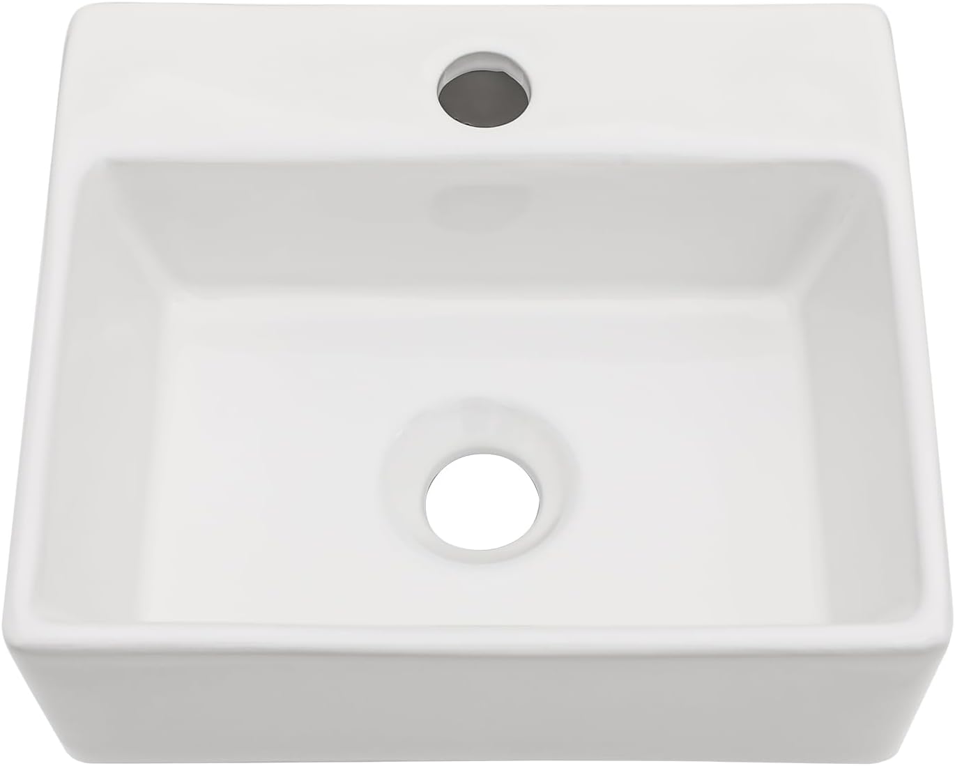 13in x11in  Wall Mounted Vessel Sink Bathroom Wall Hung Sink Rectangular White Porcelain Ceramic Vessel Vanity Sink Art Basin Middle Faucet Hole