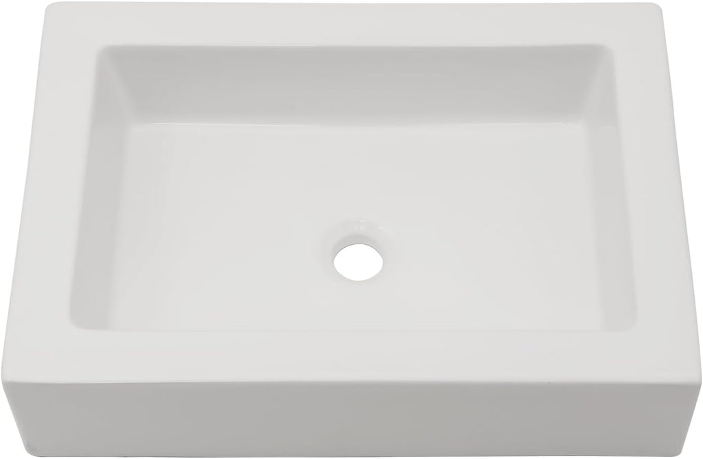 22in x15in  White Vessel Sink Rectangle Bathroom Sink Above Counter Porcelain Ceramic Small Sink Bowl Ceramic Rectangular Vessel Sinks for Bathrooms