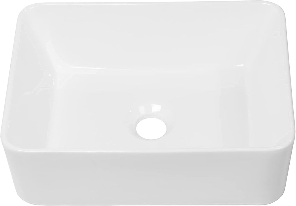 16in  x 12in  Vessel Sink Rectangle Bathroom Vessel Sink Countertop Rectangular White Ceramic Porcelain Farmhouse Lavatory Vanity Bath Sink Basin
