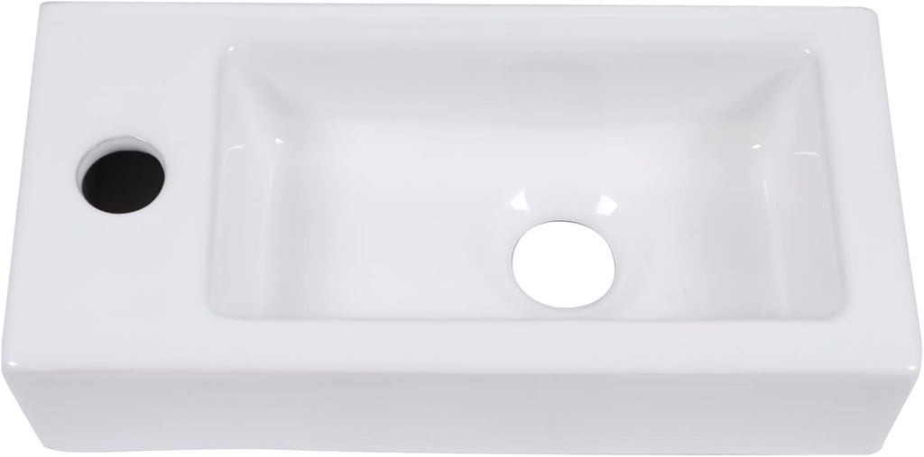 15 Inch Wall-Mounted Vessel Sinks, Lofeyo Bathroom Floating White Ceramic Porcelain Vanity Sink Art Basin with Left Single Faucet Hole