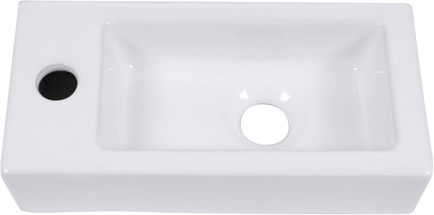 15 Inch Wall-Mounted Vessel Sinks, Lofeyo Bathroom Floating White Ceramic Porcelain Vanity Sink Art Basin with Left Single Faucet Hole