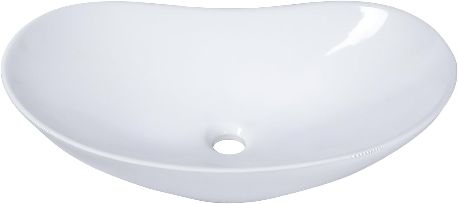 Bowl Sinks For Bathrooms 17in  x 11in  Oval White Vessel Sink Modern Boat Shape Artistic Basin Bathroom Vessel Sink Above Counter White Porcelain Ceramic Vessel Sink Small Deep Vessel Sink