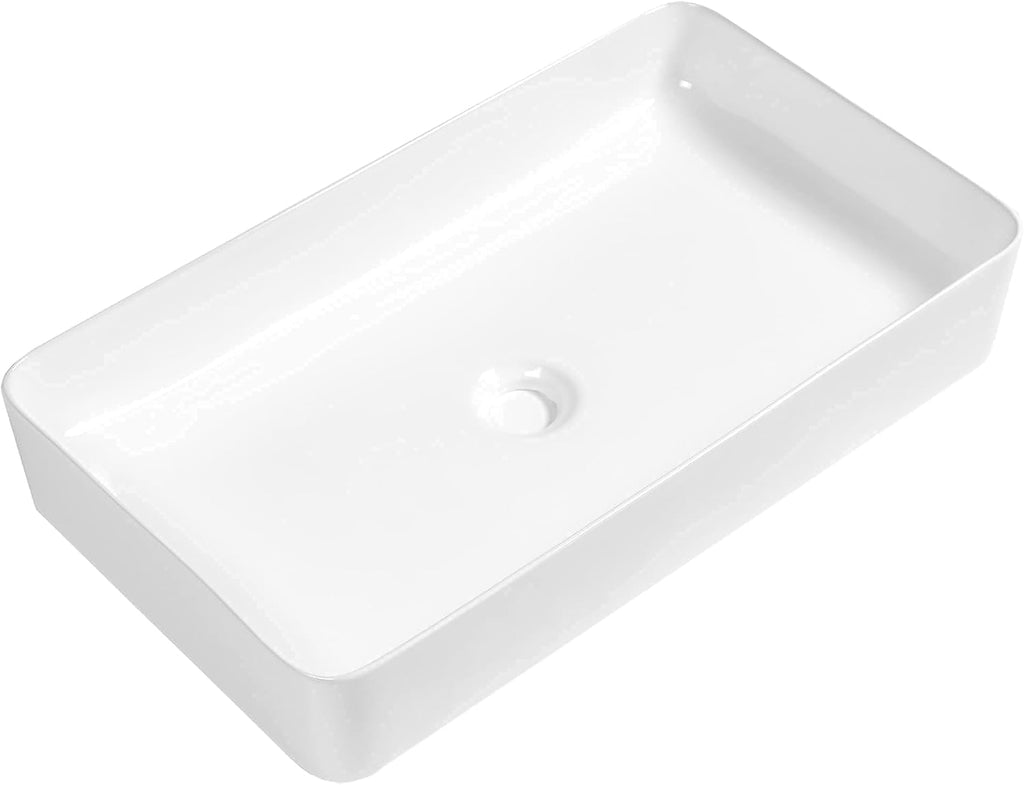 Vessel Sink for Bathroom, Lofeyo Large Modern 24in x14in  Bathroom Vessel Sink Above Counter Rectangule White Vessel Sink Rectangluar Farmhouse Bowl Sinks for Bathrooms Vanity Lavatory Bowl Basin
