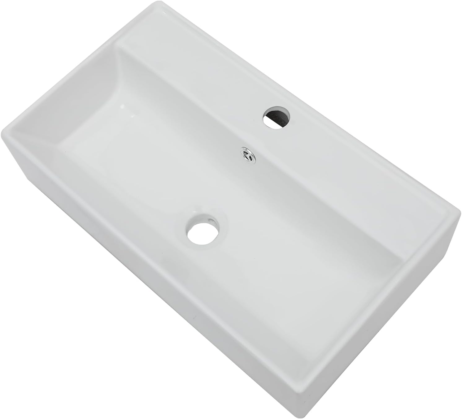 Vessel Sink, Lofeyo 21in x12in  Bathroom Wall Mount Floating Sink Rectangular White Porcelain Ceramic Vessel Vanity Sink Art Basin Middle Faucet Hole