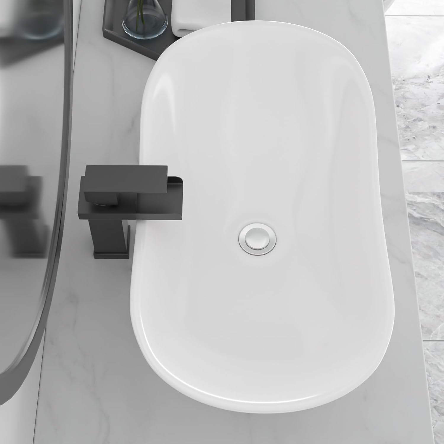 Bowl Sinks For Bathrooms 17in  x 11in  Oval White Vessel Sink Modern Boat Shape Artistic Basin Bathroom Vessel Sink Above Counter White Porcelain Ceramic Vessel Sink Small Deep Vessel Sink