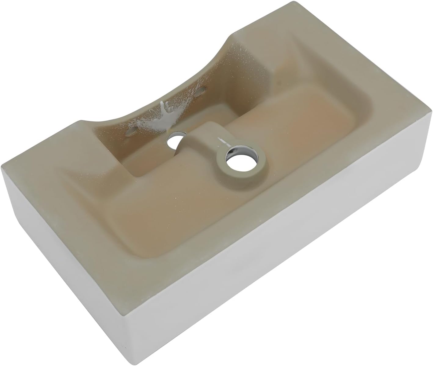 Vessel Sink, Lofeyo 21in x12in  Bathroom Wall Mount Floating Sink Rectangular White Porcelain Ceramic Vessel Vanity Sink Art Basin Middle Faucet Hole