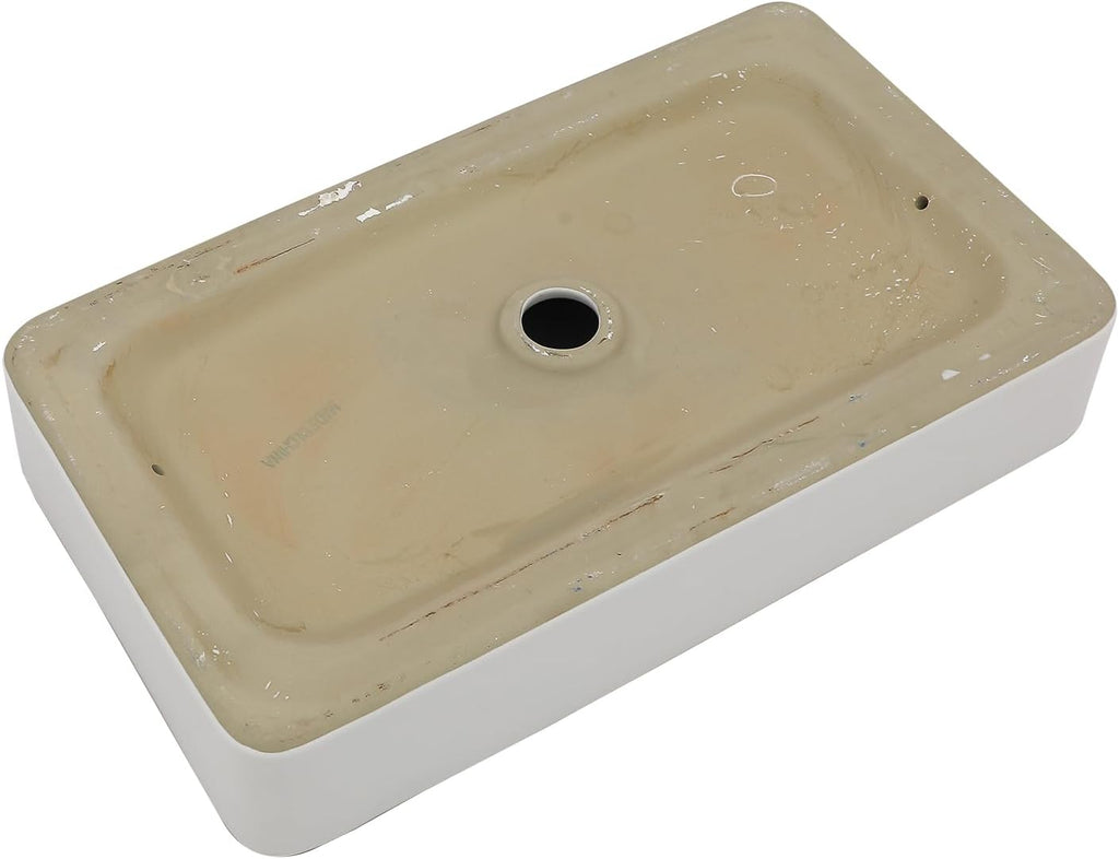Bathroom Vessel Sink 24in x14in  Rectangular White Vessel Sink with Gold Rim Ceramic Porcelain Bowl Sinks for Bathrooms Above Counter Vessel Sink Rectangule Lavatory Vanity Sink Basin