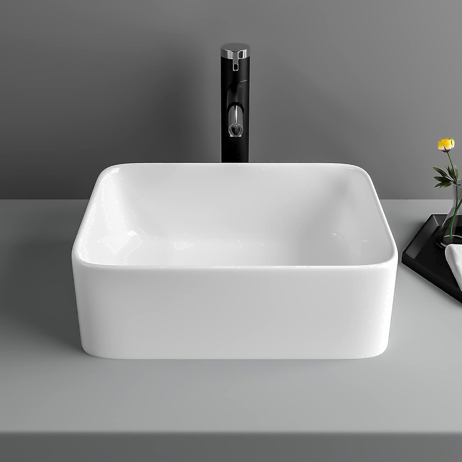 16in  x 12in  Vessel Sink Rectangle Bathroom Vessel Sink Countertop Rectangular White Ceramic Porcelain Farmhouse Lavatory Vanity Bath Sink Basin