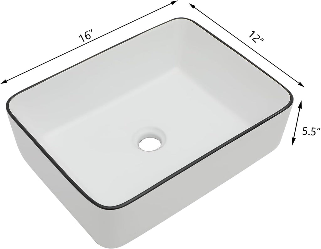 16in x12in  Vessel Sink Rectangular Vessel Sink White Vessel Sink Small Bowl Sinks for Bathrooms Above Counter Ceramic Bathroom Sink Rectangule Sink Bowls For Bathroom Vanity Lavatory Bowl Basin