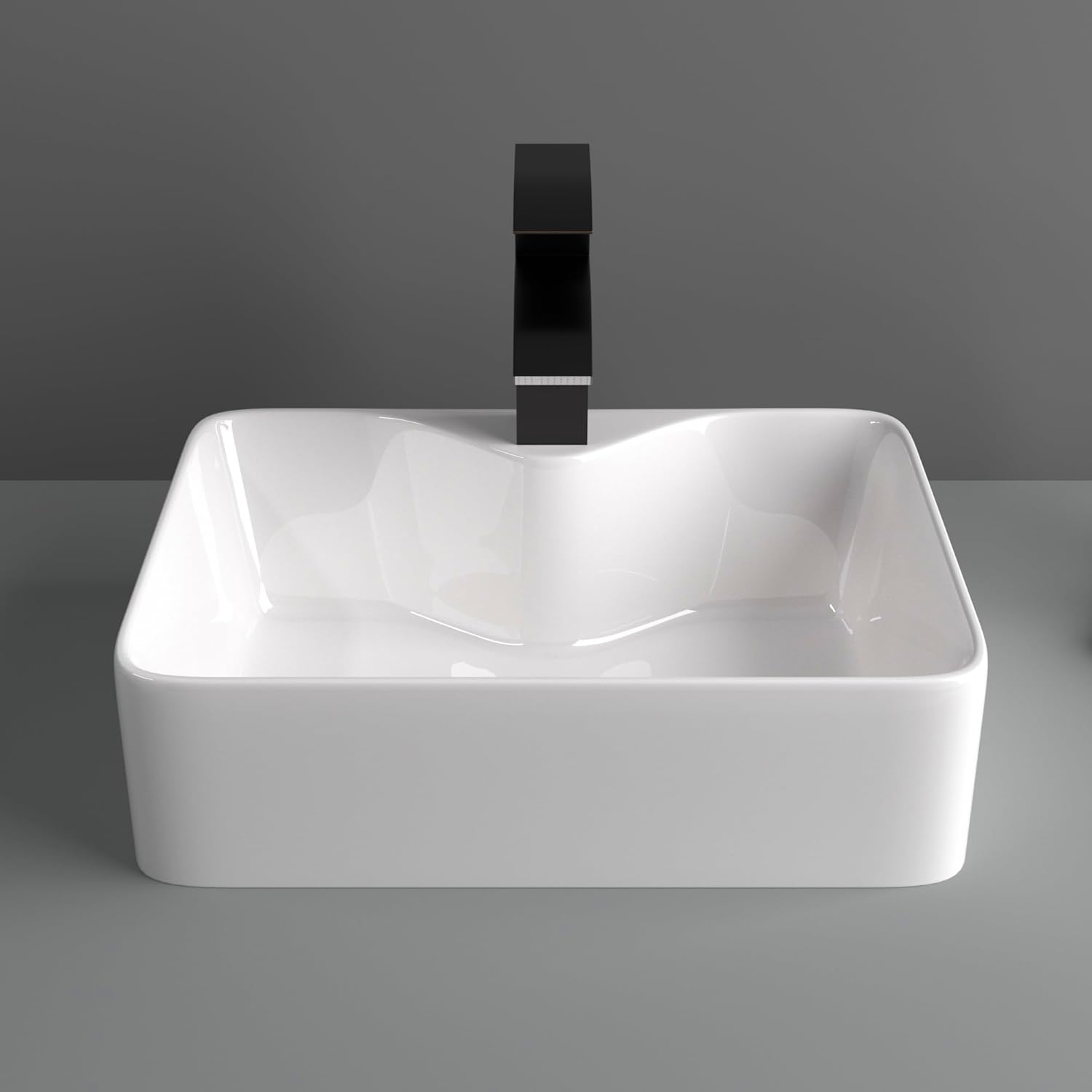 19in x15in  Vessel Sink Rectangule Bowl Sinks for Bathrooms White Vessel Sink with Faucet Hole Above Counter Rectangular Ceramic Porcelain Lavatory Vanity Sink Basin Large Vessel Bathroom Sink