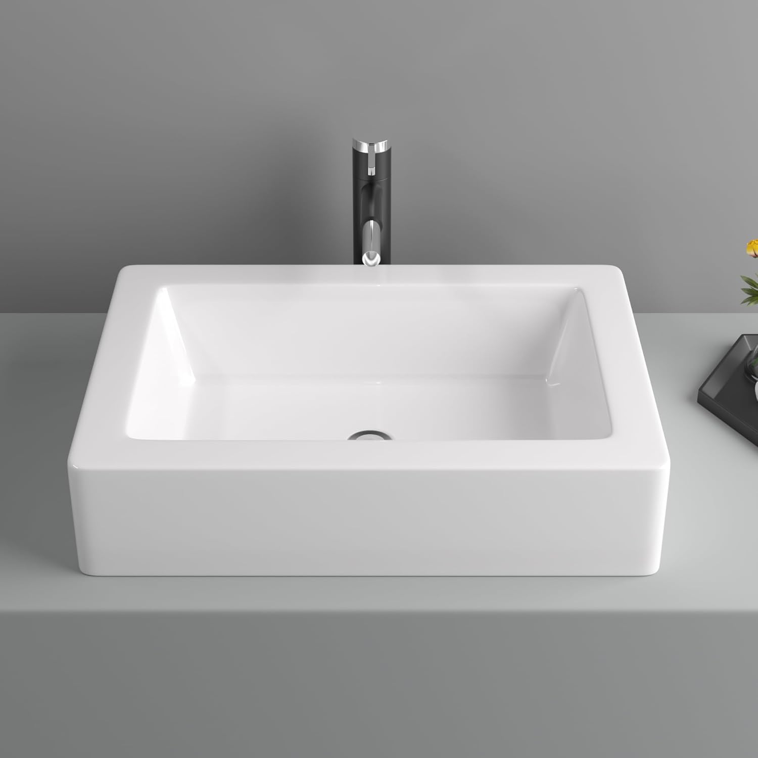 22in x15in  White Vessel Sink Rectangle Bathroom Sink Above Counter Porcelain Ceramic Small Sink Bowl Ceramic Rectangular Vessel Sinks for Bathrooms