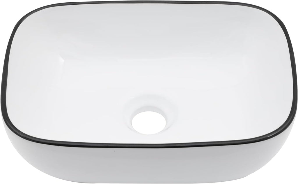 Bowl Sink for Bathroom 15in  x 10in  Rectangle Boat Shape White Vessel Sink with Black Rim Above Counter Porcelain Ceramic Round Oval Modern Artistic Basin Bowl Sink LOF-15105-HB
