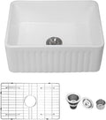 24 White Farmhouse Sink, Lofeyo 24 Inch Utility Laundry Sink Apron Front Reversible Single Bowl Fireclay Ceramic Porcelain Sink for Kitchen Laundry Room