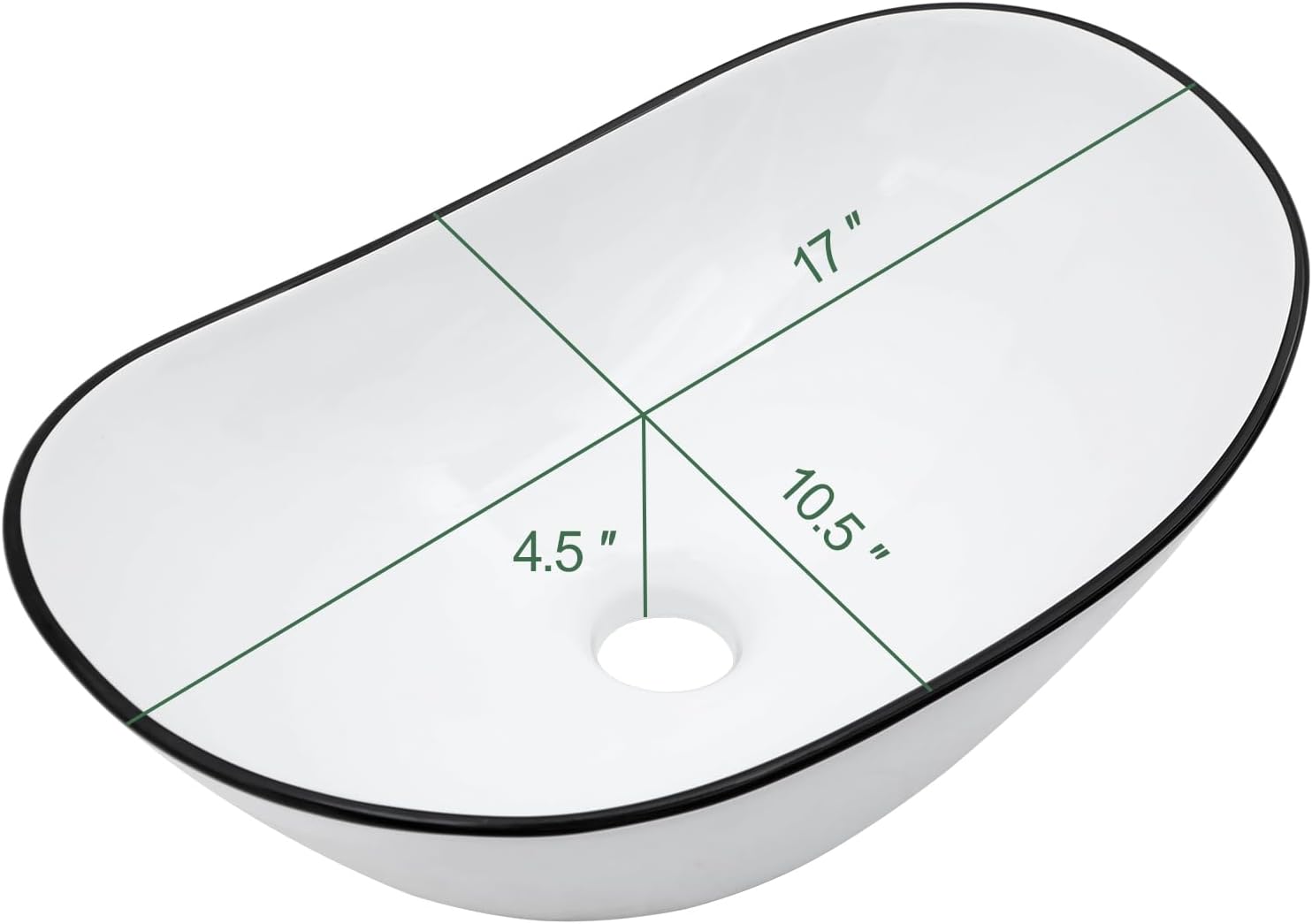 Bowl Sinks For Bathrooms 17in x11in  Oval White Vessel Sink With Black Rim Modern Boat Shape Artistic Basin Bathroom Vessel Sink Above Counter Porcelain Ceramic Vessel Sink Small Deep Vessel Sink