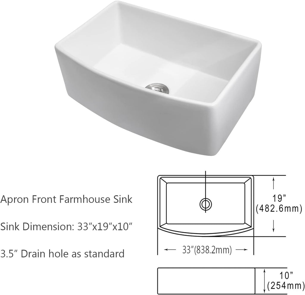 33 Farmhouse Sink White - Lofeyo 33 x 19 Inch Farm Kitchen Sink Curved Apron Front Fireclay Ceramic Porcelain Single Bowl Farmer Kitcehn Sink Basin