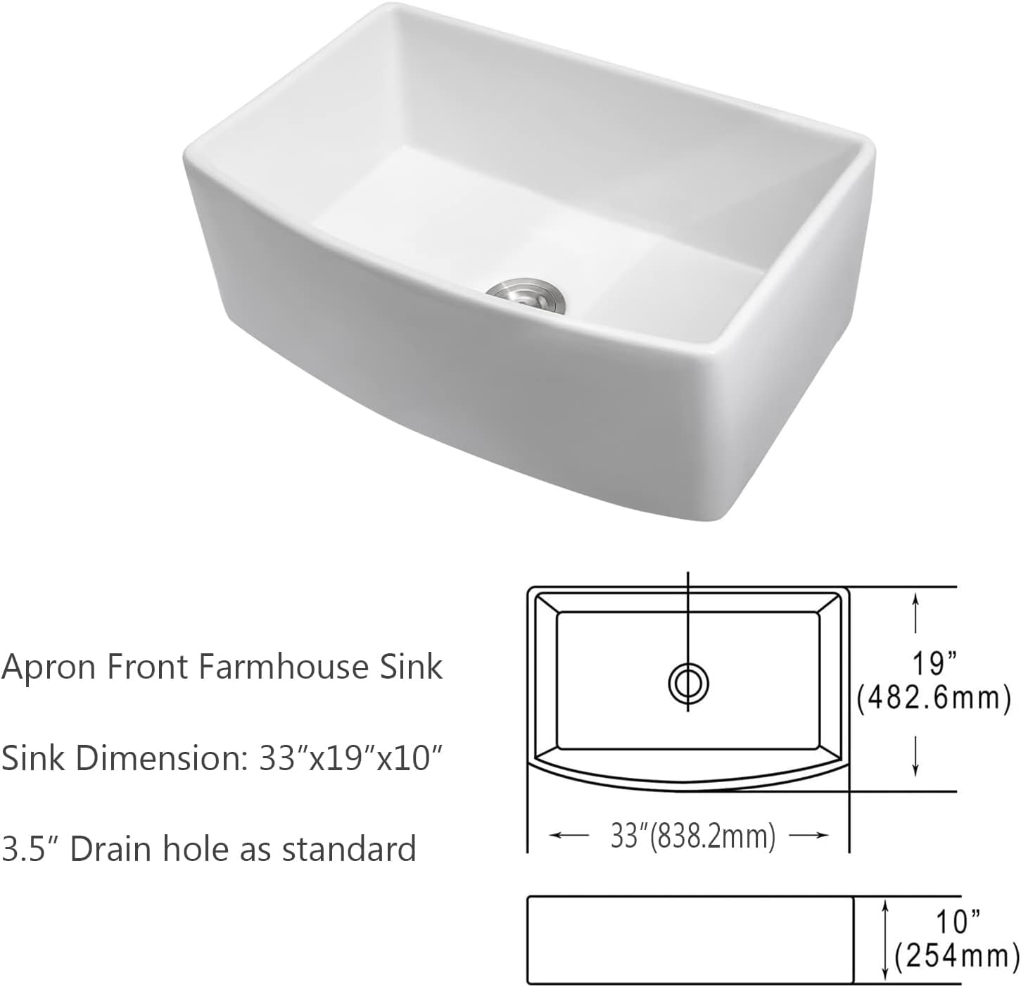 33 Farmhouse Sink White - Lofeyo 33 x 19 Inch Farm Kitchen Sink Curved Apron Front Fireclay Ceramic Porcelain Single Bowl Farmer Kitcehn Sink Basin