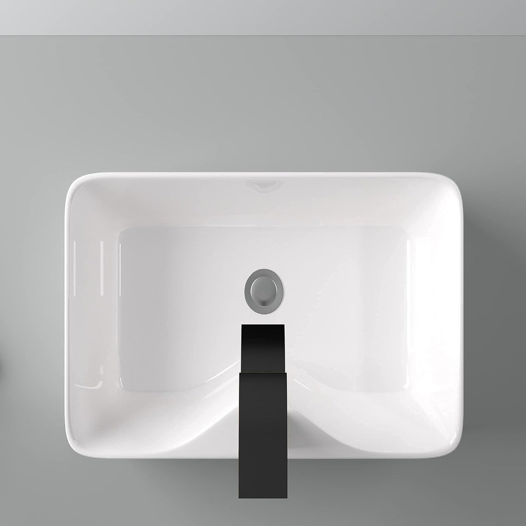 19in x15in  Vessel Sink Rectangule Bowl Sinks for Bathrooms White Vessel Sink with Faucet Hole Above Counter Rectangular Ceramic Porcelain Lavatory Vanity Sink Basin Large Vessel Bathroom Sink