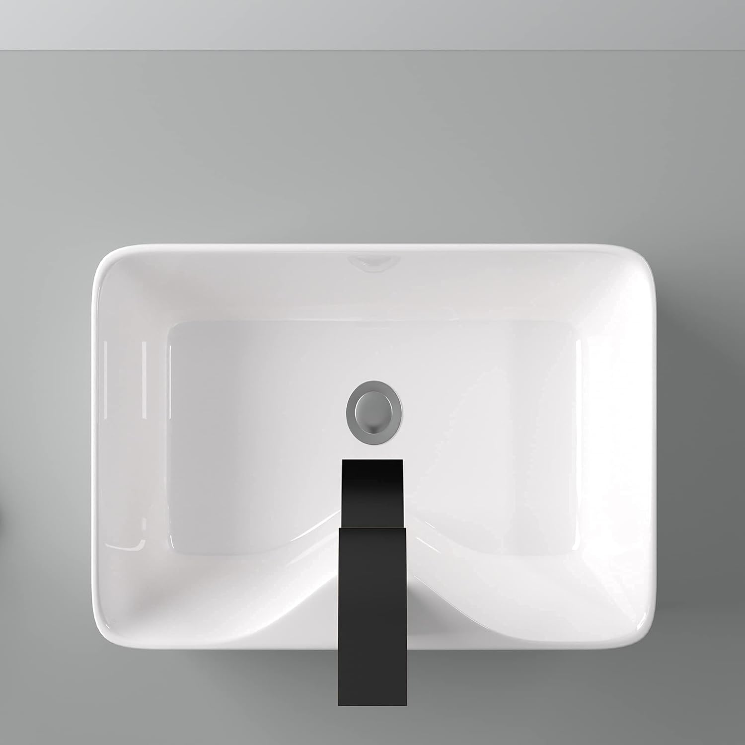 19in x15in  Vessel Sink Rectangule Bowl Sinks for Bathrooms White Vessel Sink with Faucet Hole Above Counter Rectangular Ceramic Porcelain Lavatory Vanity Sink Basin Large Vessel Bathroom Sink