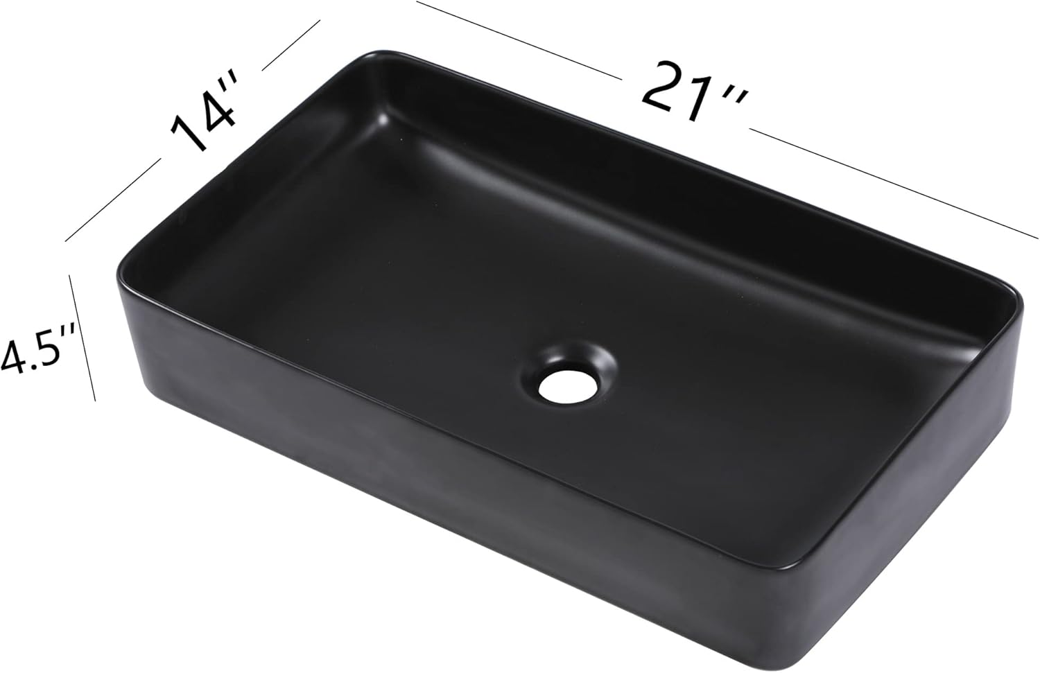 24in x14in  Black Bathroom Vessel Sink Rectangle Bathroom Sink Porcelain Ceramic Vessel Sink Above Counter Vessel Sink Bowl for Vanity Powder Room Cabinet Lavatory Matte Black
