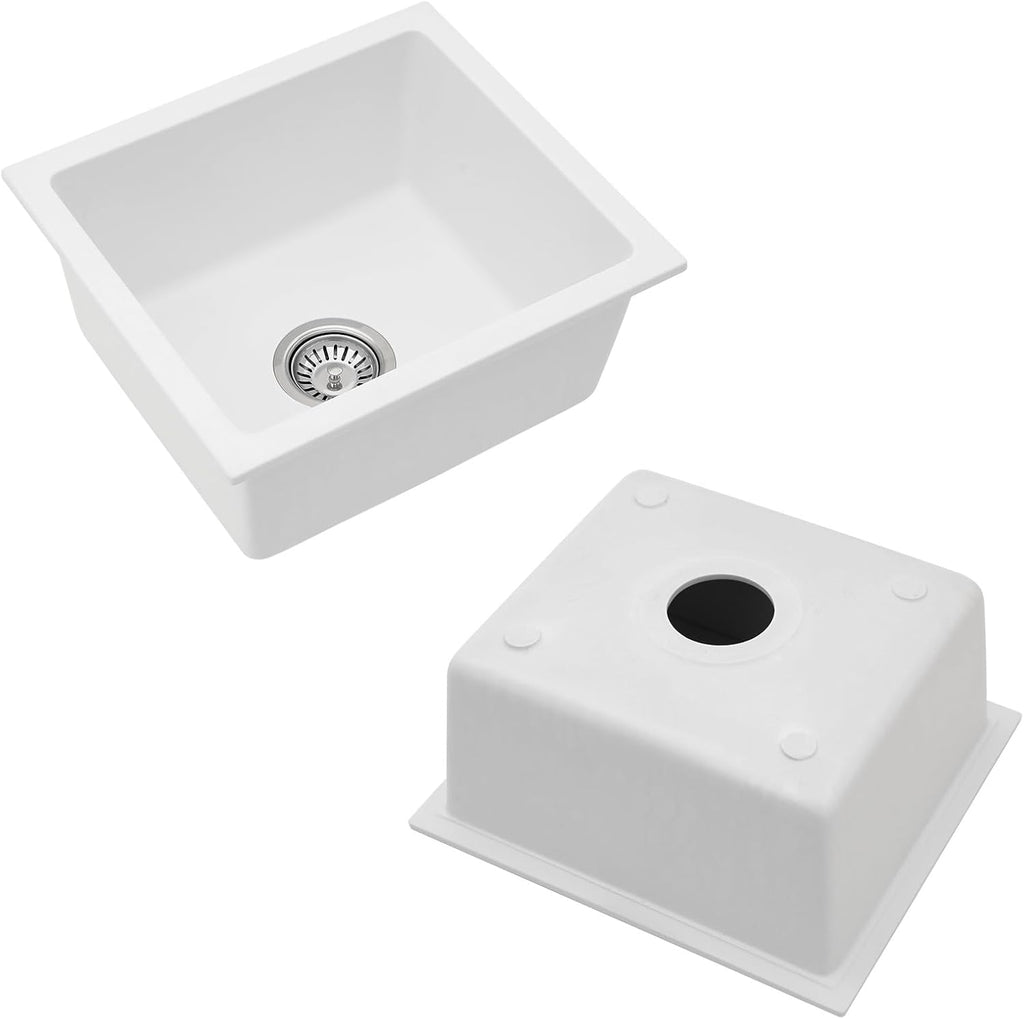 18 Granite Composite Kitchen Sink White - Lofeyo 18 inch Granite Sink Undermount Quartz Classic Under Counter Ledge Single Bowl Sink Basin(18in x16in )