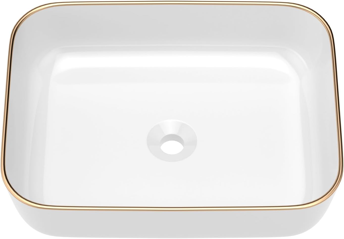 Bathroom Vessel Sink 19in x15in  Rectangule Bowl Sinks for Bathrooms With Gold Rim White Vessel Sink Above Counter Rectangular Ceramic Vessel Bathroom Sink Porcelain Lavatory Vanity Sink Basin