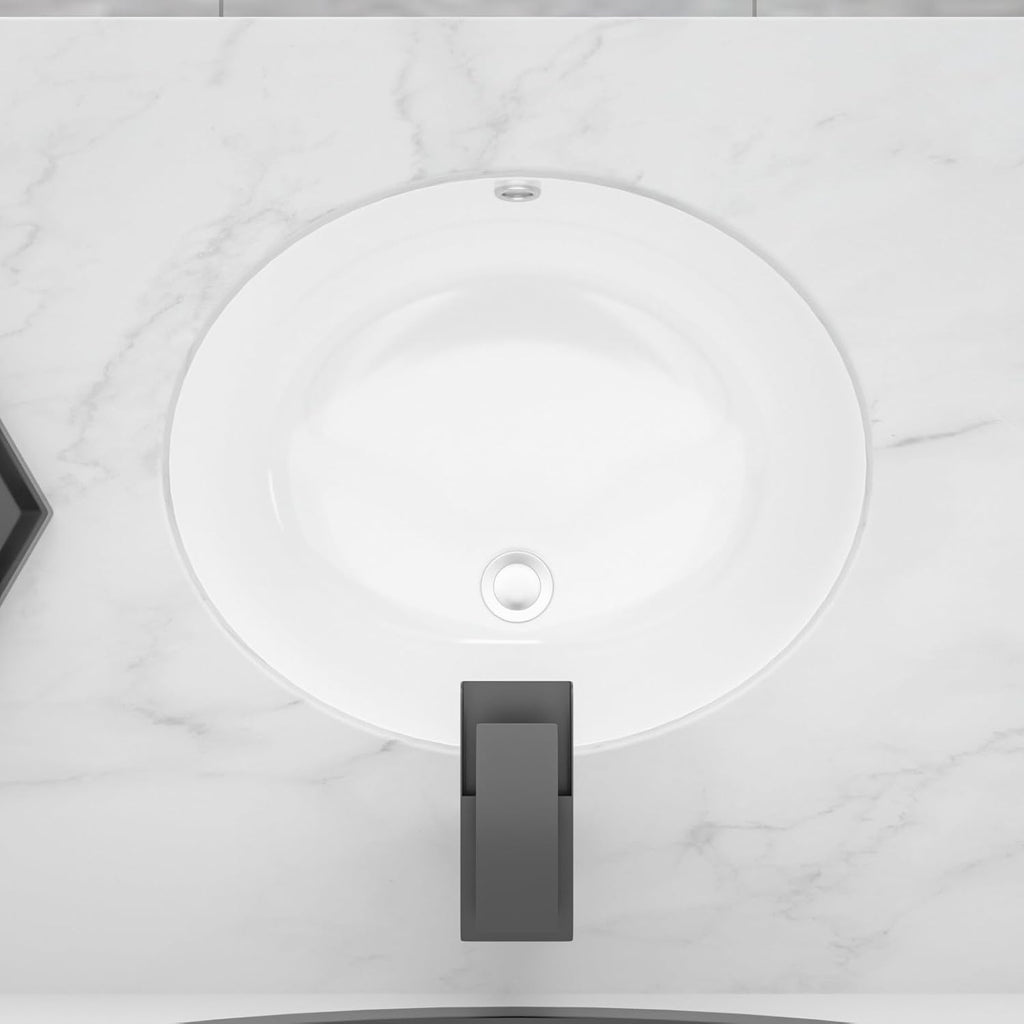 Undermount Bathroom Sink, Lofeyo 18''x15'' Oval Undermount Bathroom Sink White Porcelain Ceramic Bathroom Vessel Sink Under Counter Vanity Sink Top Bowl Lavatory Basin, inner dimension 16in  x 13in