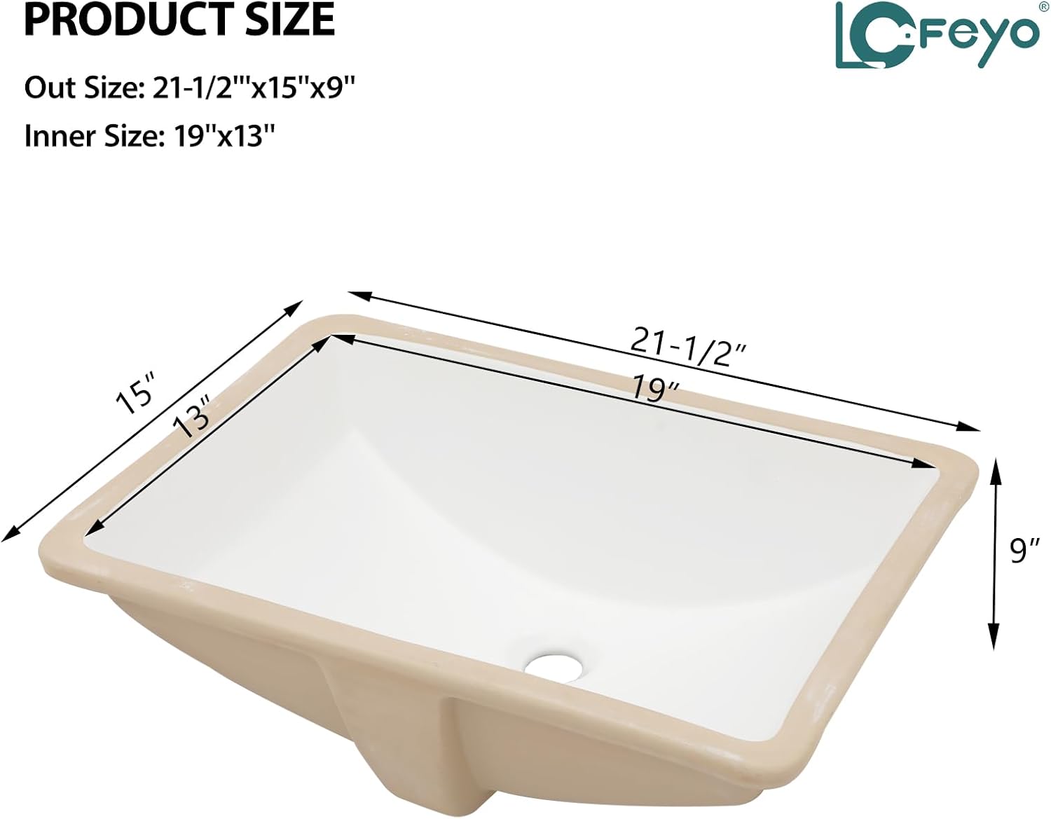 22''x15'' Undermount Bathroom Sink Rectangle Bathroom Sink White Porcelain Ceramic Sink Vanity Sink Under Counter Basin Lavatory Sink Vessel Sink