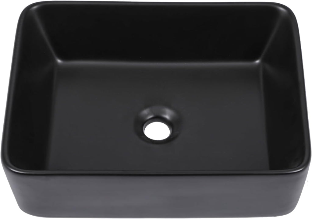 Black Bathroom Sink 19in x15in  Vessel Sink Rectangule Bowl Sinks for Bathrooms Ceramic Above Counter Rectangular Vessel Bathroom Sink Porcelain Modern Large Sink Basin Lavatory Vanity Matte Black