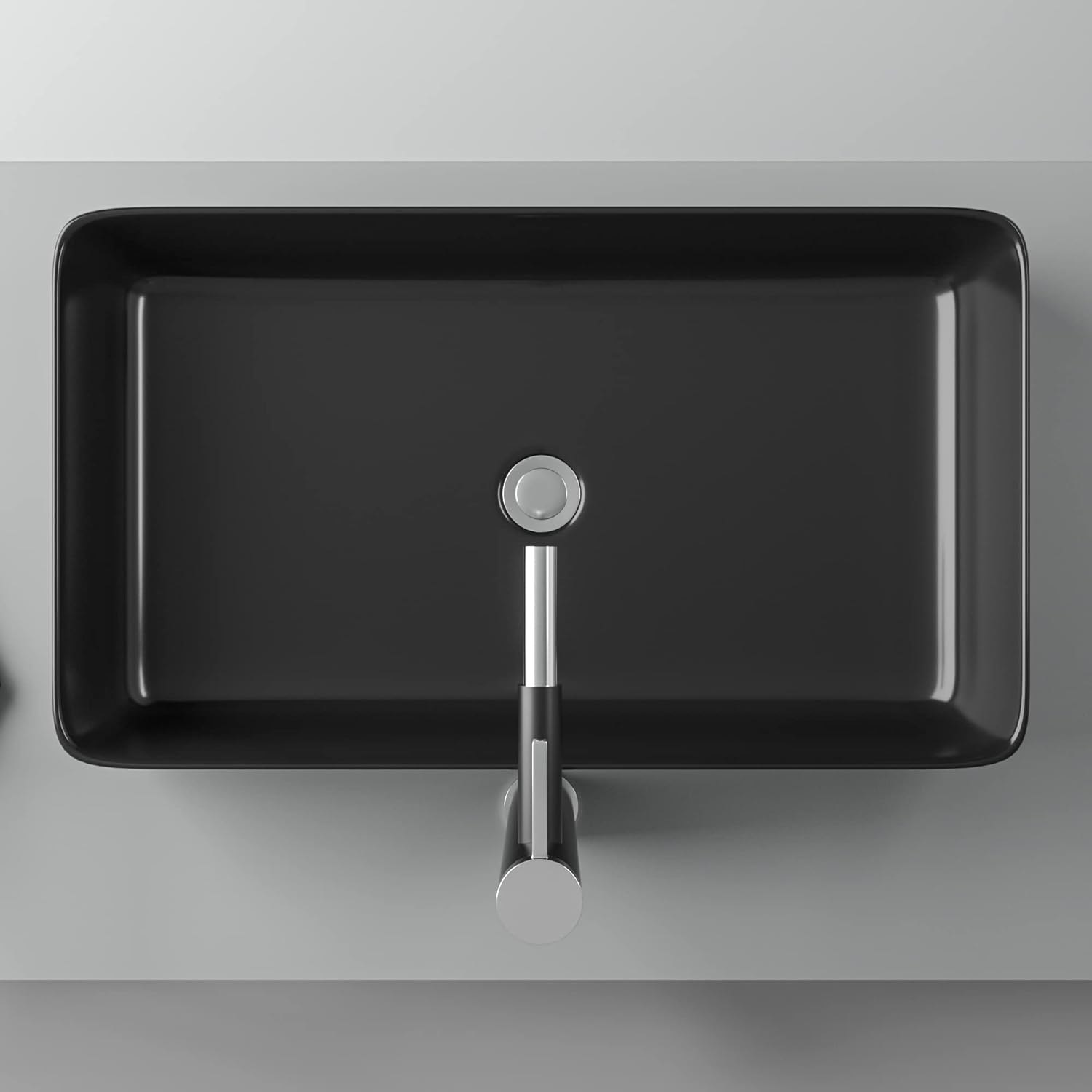 24in x14in  Black Bathroom Vessel Sink Rectangle Bathroom Sink Porcelain Ceramic Vessel Sink Above Counter Vessel Sink Bowl for Vanity Powder Room Cabinet Lavatory Matte Black