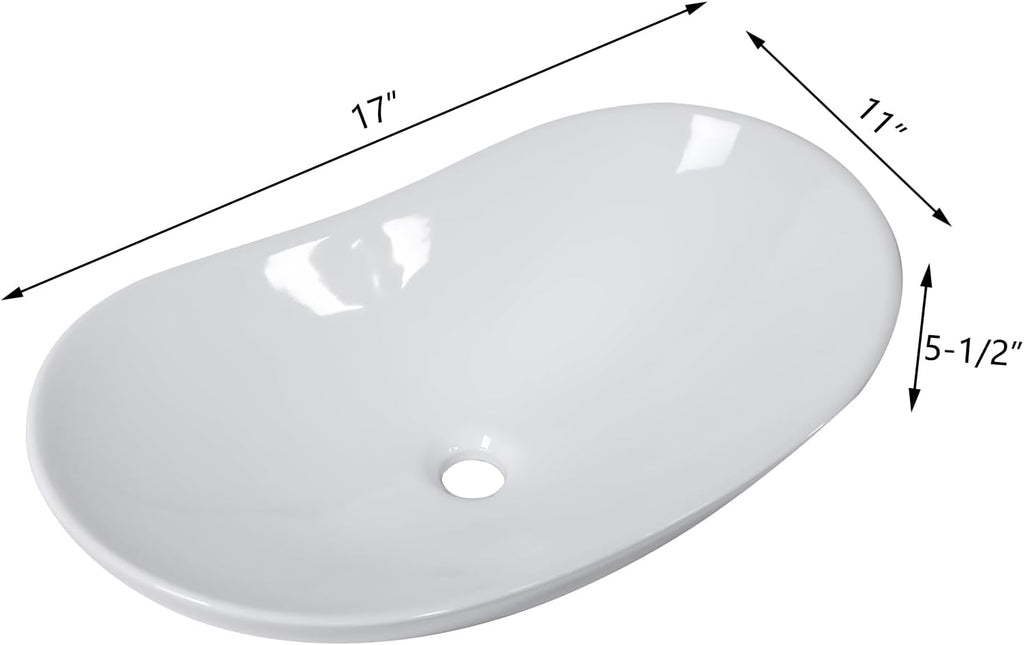 Bowl Sinks For Bathrooms 17in  x 11in  Oval White Vessel Sink Modern Boat Shape Artistic Basin Bathroom Vessel Sink Above Counter White Porcelain Ceramic Vessel Sink Small Deep Vessel Sink