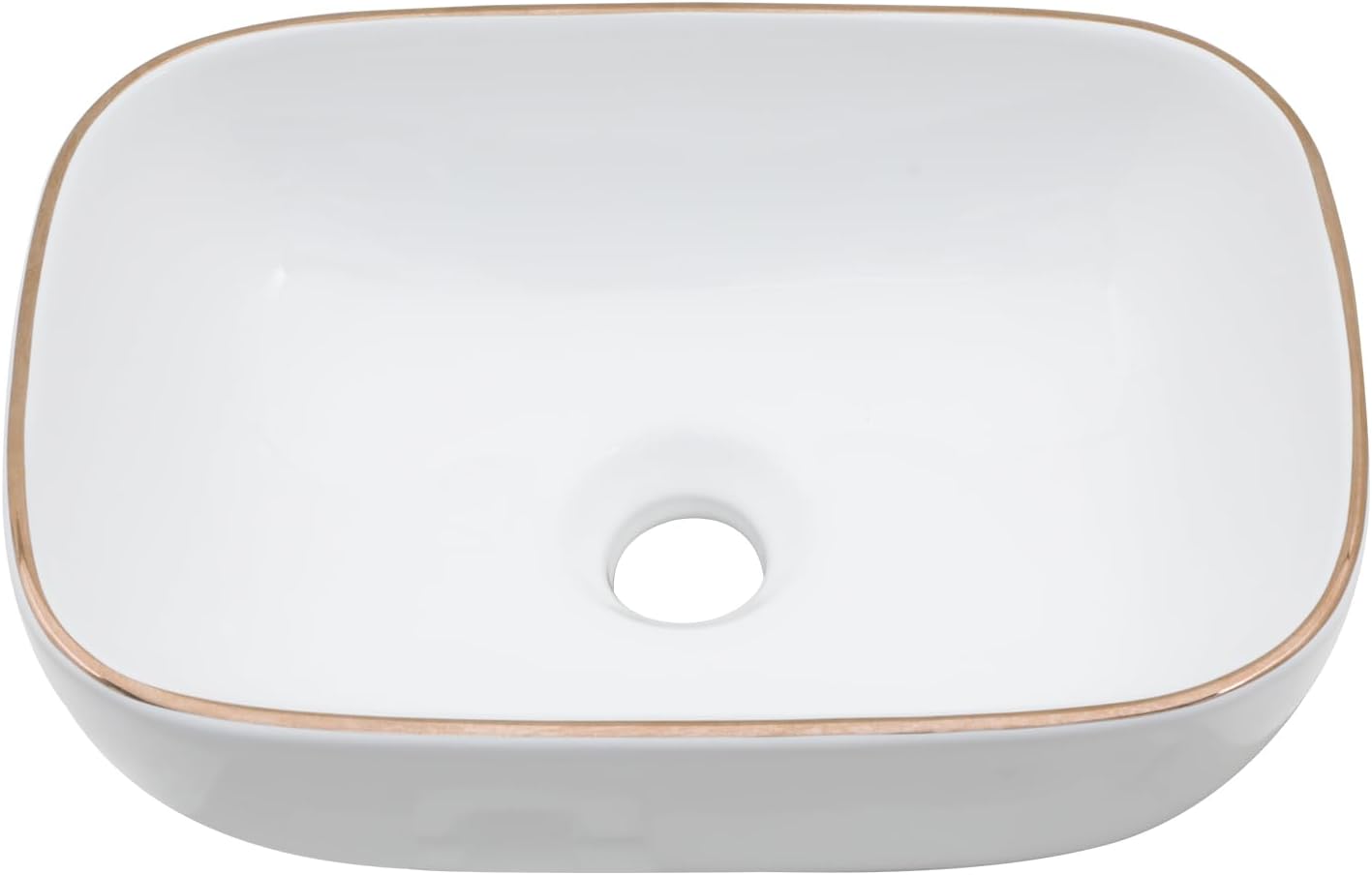 Bowl Sink for Bathroom 15in  x 10in  Rectangle Boat Shape White Vessel Sink with Gold Rim Above Counter Porcelain Ceramic Round Oval Modern Artistic Basin Bowl Sink LOF-15105-GB