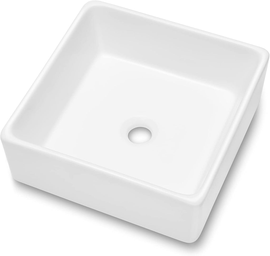 15in x15in  Square Vessel Sink Bathroom Sink Above Counter White Ceramic Porcelain Lavatory Vanity Vessel Sink Basin