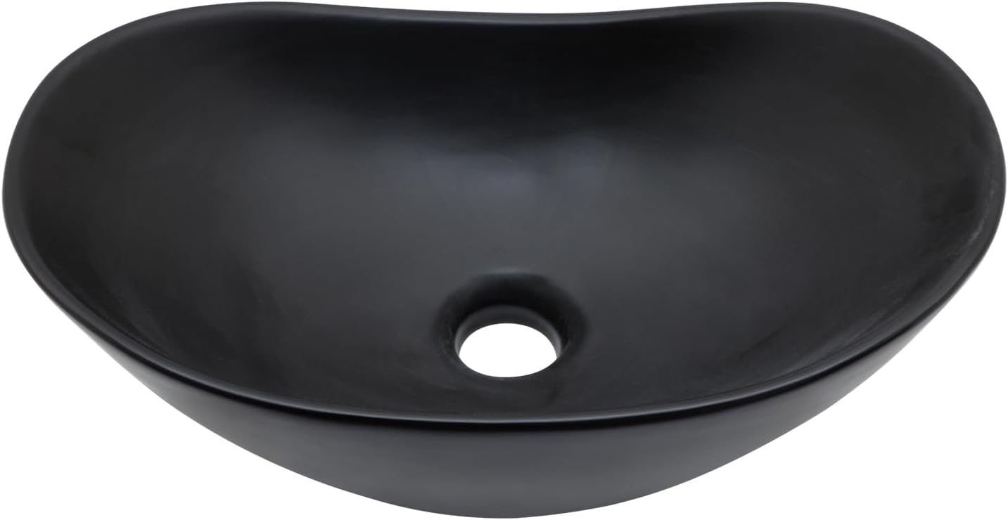 Bowl Sinks For Bathrooms 17in  x 11in  Oval Black Vessel Sink Modern Boat Shape Artistic Basin Bathroom Vessel Sink Above Counter Porcelain Ceramic Black Vessel Sink Small Deep Vessel Sink