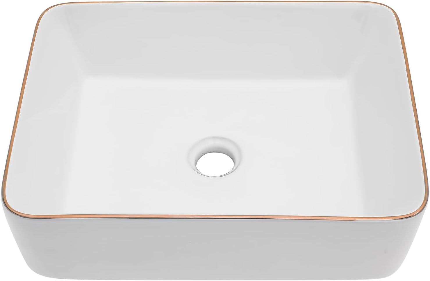 19in x15in  Bathroom Vessel Sink Rectangular Bowl Sinks for Bathrooms Above Counter Vessel Sink Rectangule White Golden Edge Ceramic Porcelain Lavatory Vanity Sink Basin