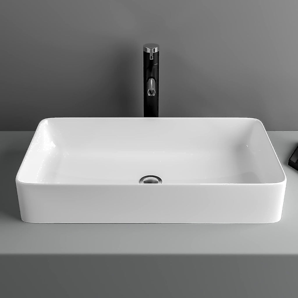 Vessel Sink for Bathroom, Lofeyo Large Modern 24in x14in  Bathroom Vessel Sink Above Counter Rectangule White Vessel Sink Rectangluar Farmhouse Bowl Sinks for Bathrooms Vanity Lavatory Bowl Basin