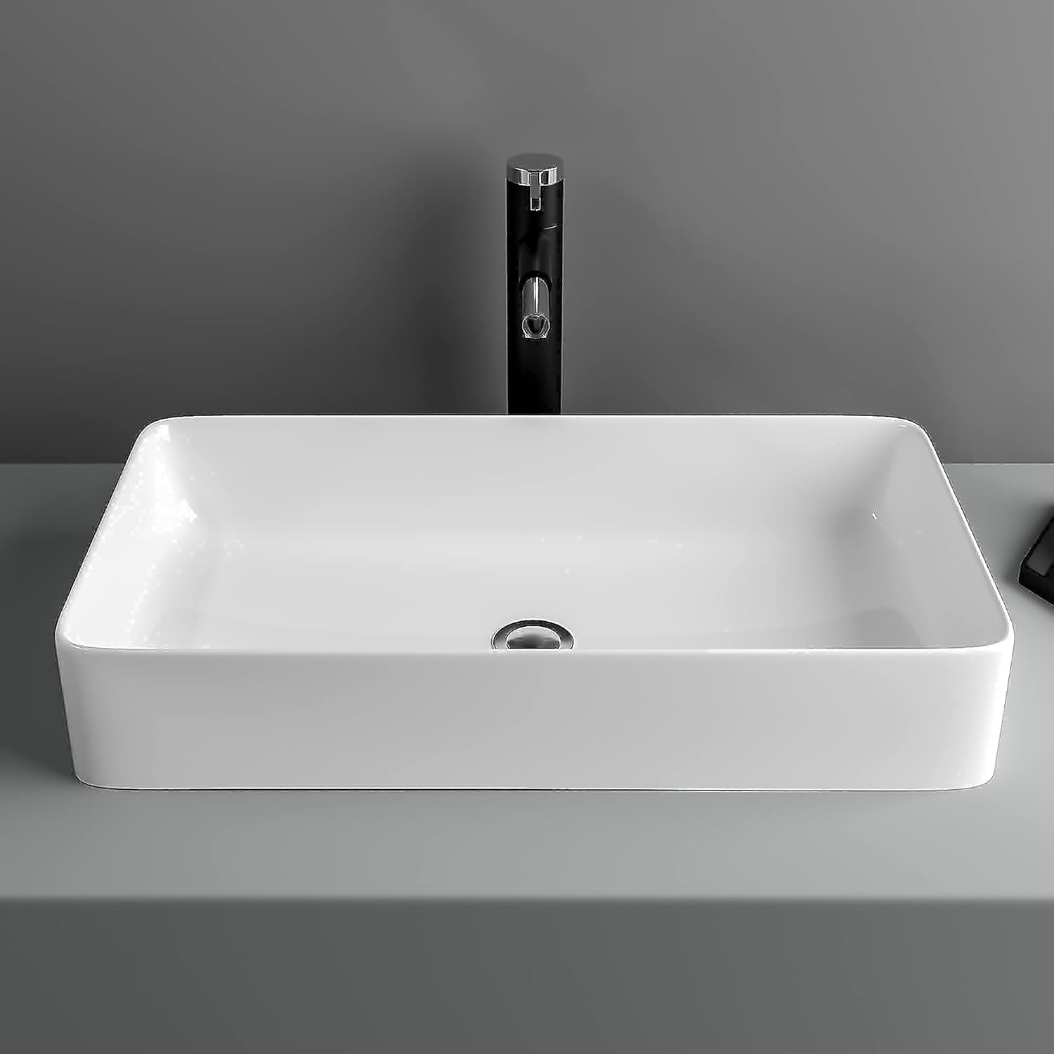 Vessel Sink for Bathroom, Lofeyo Large Modern 24in x14in  Bathroom Vessel Sink Above Counter Rectangule White Vessel Sink Rectangluar Farmhouse Bowl Sinks for Bathrooms Vanity Lavatory Bowl Basin