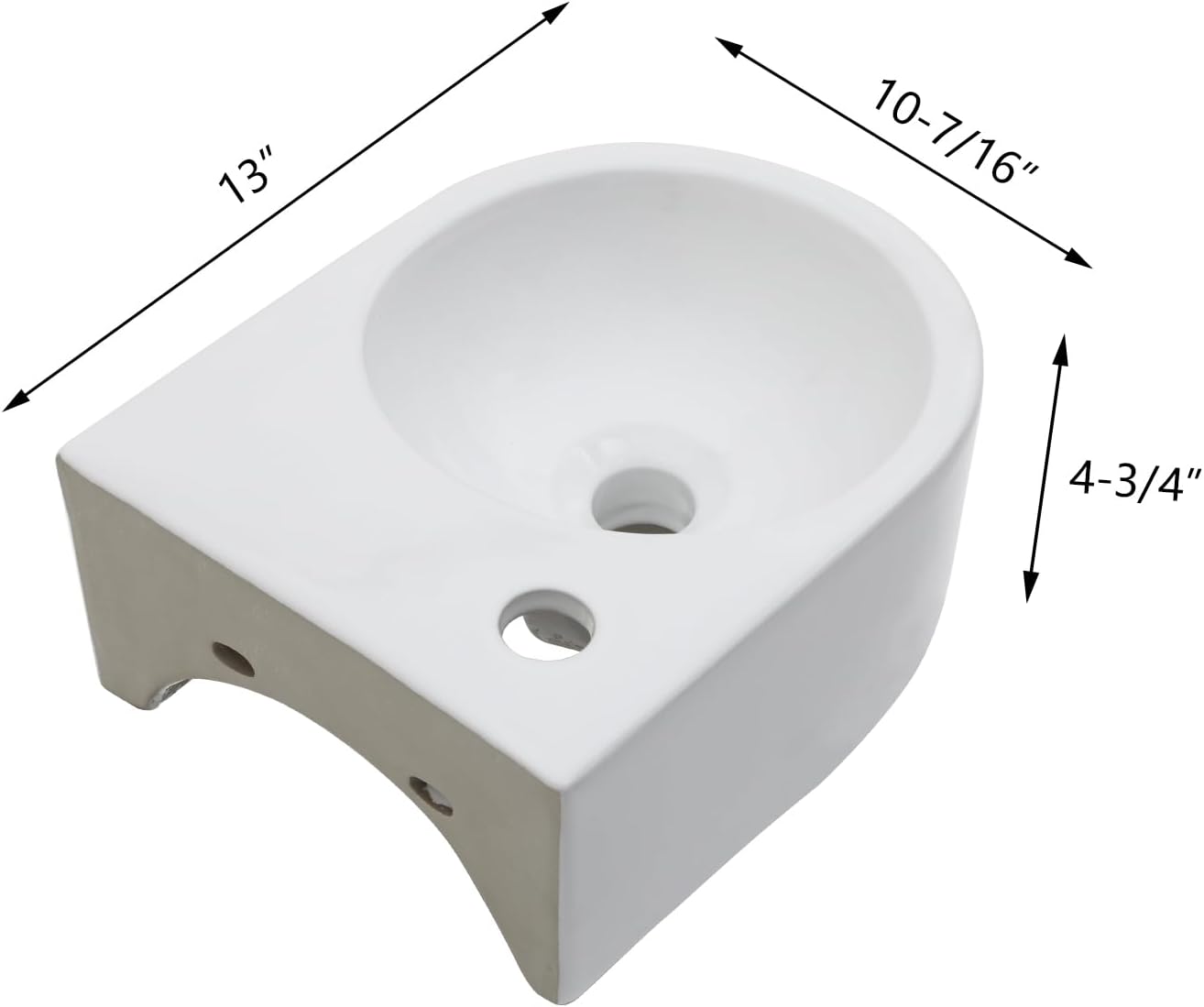 13in X10in  Wall Mount Sink Round Shape Deep Modern Floating Sink Small Corner Sink Tiny Bathroom Sink Round Bowl Sink For Bathrooms Wall Hung Sink Bowl Basin Sink Wall Mount Bathroom Sink