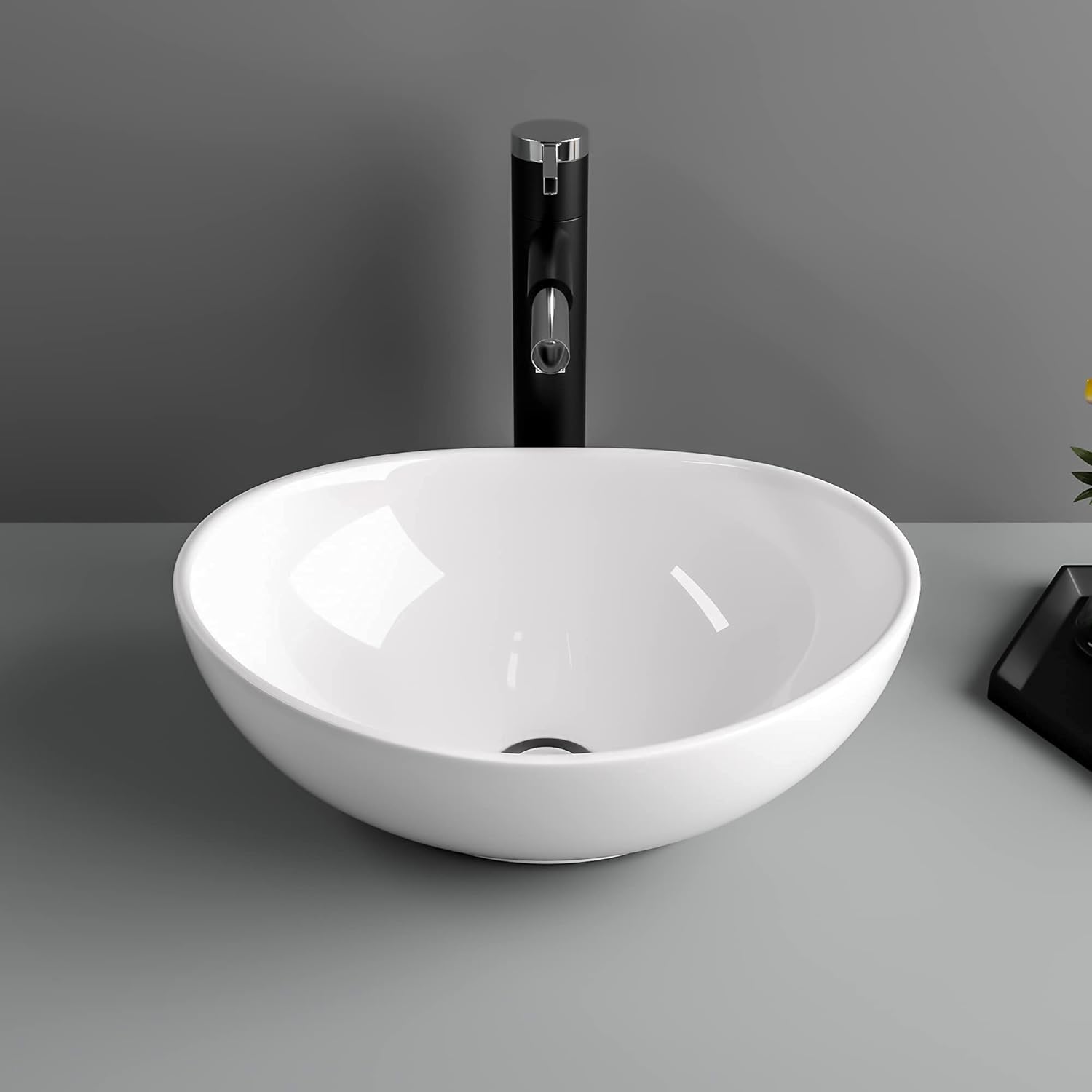 16in x13in  Bowl sinks for bathrooms Egg Shape Above Counter Vessel Sink Oval Vessel Sink White Ceramic Porcelain Small Bathroom Lavatory Vanity Vessel Sink Bowl Basin