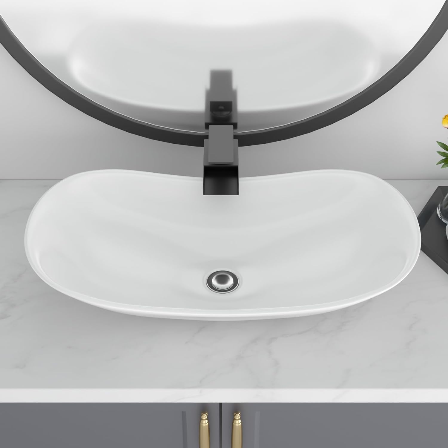 Bowl Sinks For Bathrooms 17in  x 11in  Oval White Vessel Sink Modern Boat Shape Artistic Basin Bathroom Vessel Sink Above Counter White Porcelain Ceramic Vessel Sink Small Deep Vessel Sink