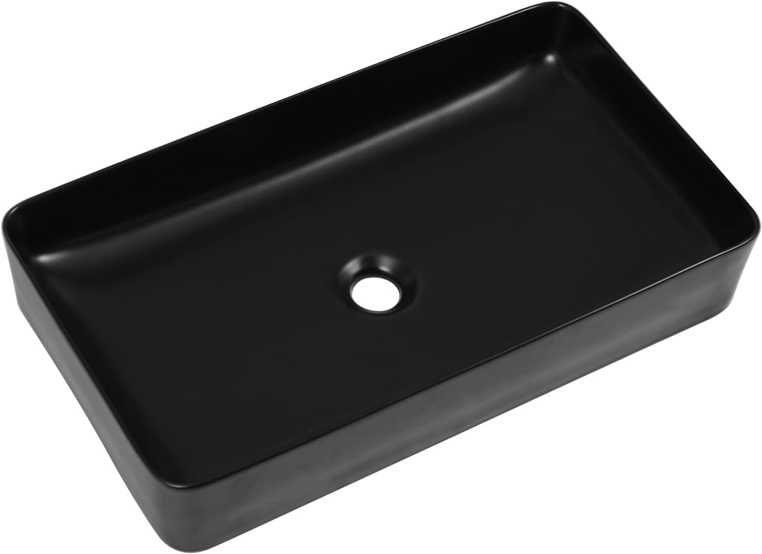 24in x14in  Black Bathroom Vessel Sink Rectangle Bathroom Sink Porcelain Ceramic Vessel Sink Above Counter Vessel Sink Bowl for Vanity Powder Room Cabinet Lavatory Matte Black