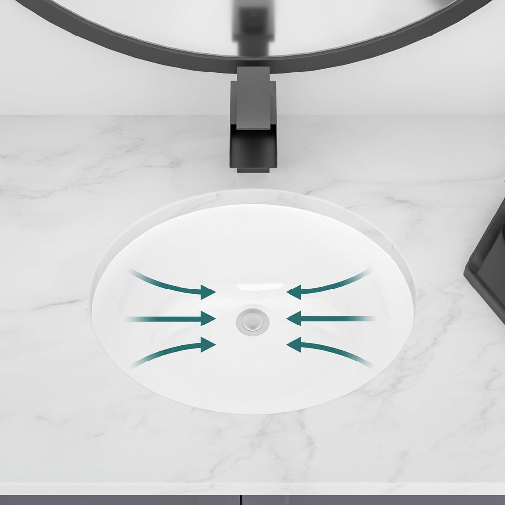 Undermount Bathroom Sink, Lofeyo 18''x15'' Oval Undermount Bathroom Sink White Porcelain Ceramic Bathroom Vessel Sink Under Counter Vanity Sink Top Bowl Lavatory Basin, inner dimension 16in  x 13in