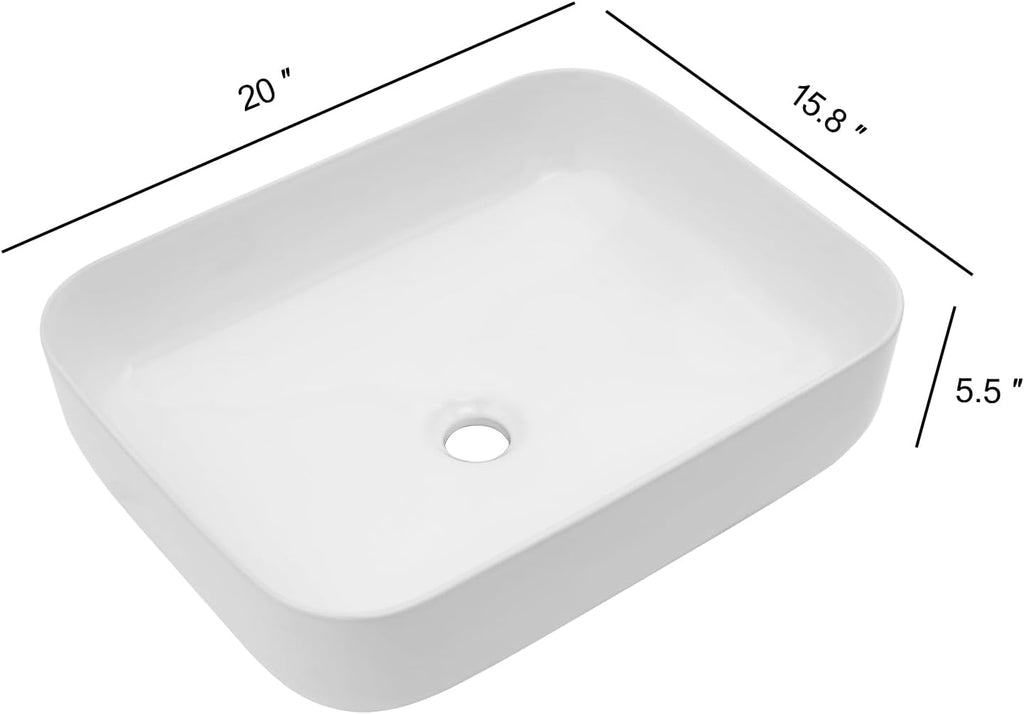 Bathroom Vessel Sink 19in x15in  Rectangule Bowl Sinks for Bathrooms White Vessel Sink Above Counter Rectangular Ceramic Vessel Bathroom Sink Porcelain Lavatory Vanity Sink Basin
