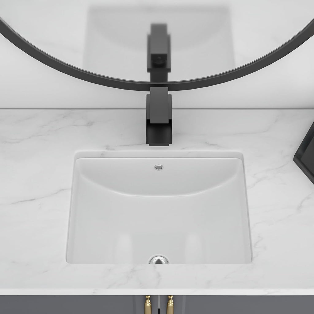 Undermount Bathroom Sink-Lofeyo 18''x14'' White Rectangle Bathroom Sink Porcelain Ceramic Sink Vanity Basin Lavatory Sink Rectangular Vessel Sink