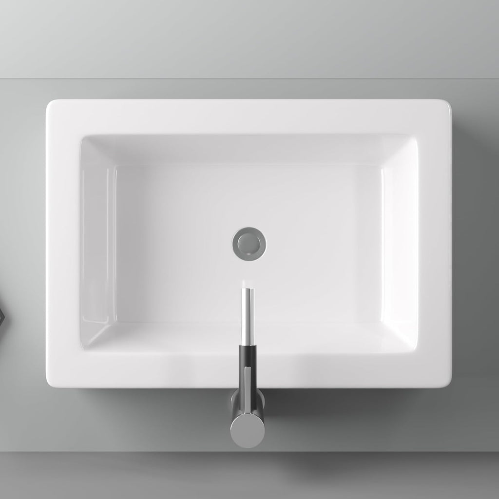 22in x15in  White Vessel Sink Rectangle Bathroom Sink Above Counter Porcelain Ceramic Small Sink Bowl Ceramic Rectangular Vessel Sinks for Bathrooms