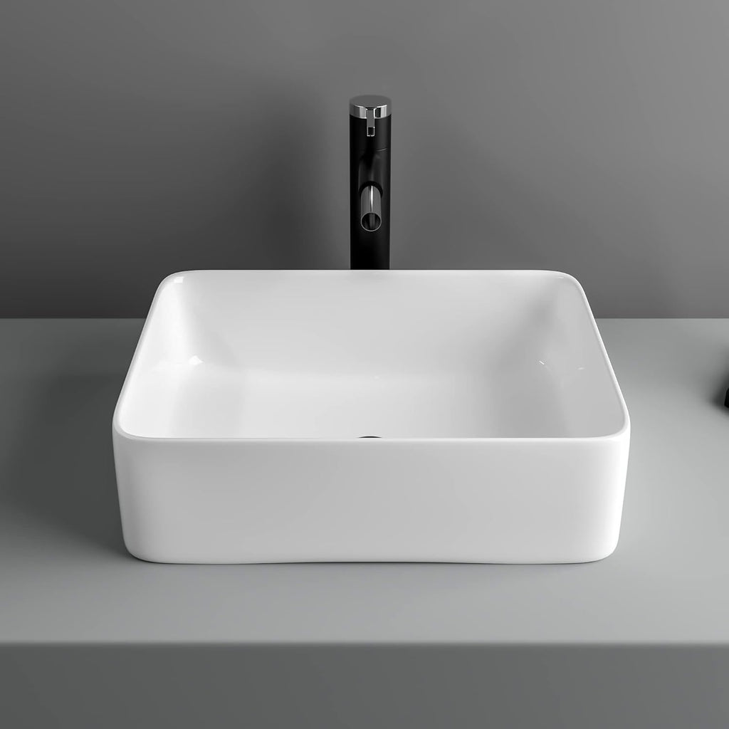 19in x15in  Vessel Sink Rectangule Bowl Sinks for Bathrooms White Vessel Sink Above Counter Rectangular Ceramic Vessel Bathroom Sink Porcelain Lavatory Vanity Sink Basin