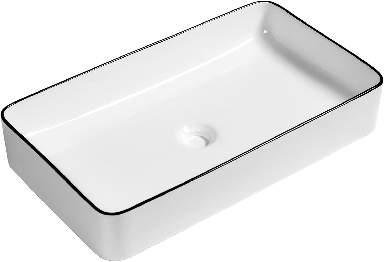 24in x14in  Vessel Sink Rectangular Bathroom Vessel Sink Rectangular White Black Ceramic Above Counter Porcelain Lavatory Vanity Sink Basin